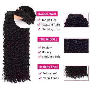 3C 4A Kinky Curly Clip in Hair Extensions Human Hair for Black Women - 8Pcs 18Clips Double Weft Brazilian Remy Human Hair Thick to Ends 120G/4.2oz Natural Black (22 inch)