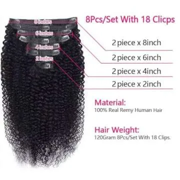 3C 4A Kinky Curly Clip in Hair Extensions Human Hair for Black Women - 8Pcs 18Clips Double Weft Brazilian Remy Human Hair Thick to Ends 120G/4.2oz Natural Black (22 inch)