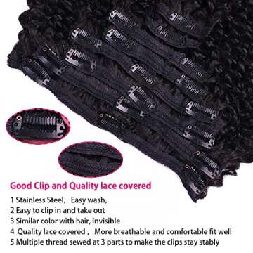 3C 4A Kinky Curly Clip in Hair Extensions Human Hair for Black Women - 8Pcs 18Clips Double Weft Brazilian Remy Human Hair Thick to Ends 120G/4.2oz Natural Black (22 inch)
