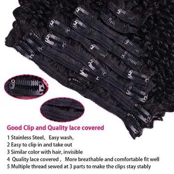 3C 4A Kinky Curly Clip in Hair Extensions Human Hair for Black Women - 8Pcs 18Clips Double Weft Brazilian Remy Human Hair Thick to Ends 120G/4.2oz Natural Black (22 inch)