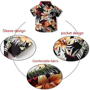 Toddler Baby Boy Shorts Sets Hawaiian Outfit,Infant Kid Floral Short Sleeve Shirt+Shorts Suits (Black, 5X, 5_years)