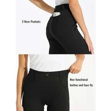 Willit 31" Women's Yoga Dress Pants Straight Leg Work Slacks Stretchy Office Casual Pants 4 Pockets Belt Loops Black M