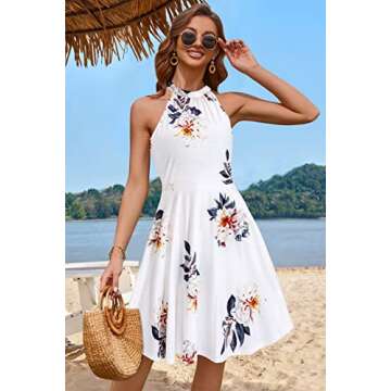 OUGES Women's Summer Dresses Floral Halter Neck Casual Sundress Graduation Derby Dress 2023(Floral-21,L)