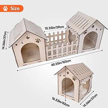 Extra Large Wooden Rabbit Castle - Wood Cat Beds for Indoor Cats, Rabbit Hideout Bunny House Luxurio...