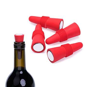 OHMAXHO Wine Stoppers (Set of 5), Silicone Wine Bottle stopper and Beverage Bottle Stoppers, Red