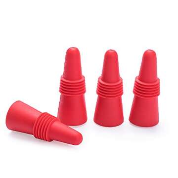 OHMAXHO Wine Stoppers (Set of 5), Silicone Wine Bottle stopper and Beverage Bottle Stoppers, Red
