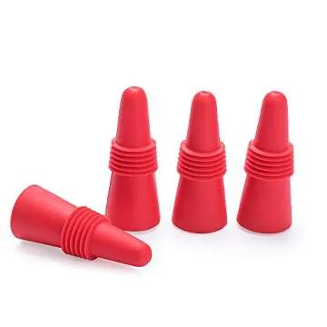 OHMAXHO Wine Stoppers (Set of 5), Silicone Wine Bottle stopper and Beverage Bottle Stoppers, Red