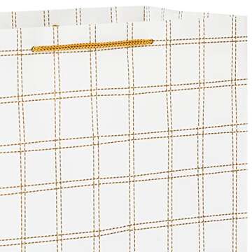 Hallmark 13" Christmas Gift Bags (4 Large White Bags: Gold Snowflakes, Gold Plaid) for Holiday Parties, Winter Weddings, Bridal Showers