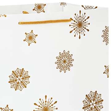 Hallmark 13" Christmas Gift Bags (4 Large White Bags: Gold Snowflakes, Gold Plaid) for Holiday Parties, Winter Weddings, Bridal Showers