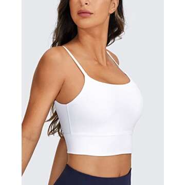 CRZ YOGA Adjustable Longline Sports Bra for Women - V Back Wireless Workout Padded Yoga Camisole Cropped Tank Tops White Medium