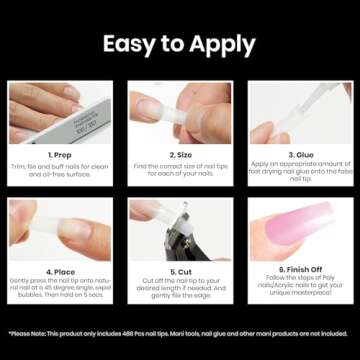 Beetles Acrylic Nails Kit 488 Pcs 3 Styles Clear Coffin Ballerina Stiletto Nail Tips Gel Tips Set False Nails Extension Gel Nail Art Gift for Women