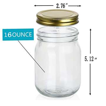 Encheng 16 oz Glass Jars With Lids,Wide Mouth Ball Mason Jars For Storage,Canning Jars For Pickles,H...