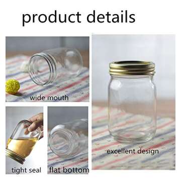 Encheng 16 oz Glass Jars With Lids,Wide Mouth Ball Mason Jars For Storage,Canning Jars For Pickles,Herb,Jelly,Jams,Honey,Dishware Safe,Set Of 15