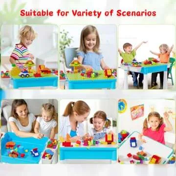 burgkidz 5-in-1 Multi Activity Play Table Set with Storage Includes 1 Chair and 128 Pieces Compatible Large Bricks Building Blocks for Kids Ages 2 and Up, Blue