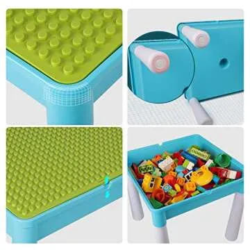 burgkidz 5-in-1 Multi Activity Play Table Set with Storage Includes 1 Chair and 128 Pieces Compatible Large Bricks Building Blocks for Kids Ages 2 and Up, Blue