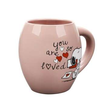 Peanuts You Are So Loved 18 Oz Pink Oval Ceramic Mug