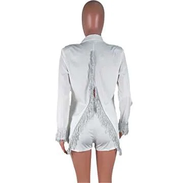 Elegant Womens 2-Piece Tassel Blazer & Bodycon Shorts