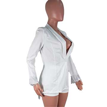 Womens Sexy 2 Pieces Back Slit Tassel Blazer Jackets Bodycon Shorts Party Casual Elegant Business Suit Outfits Set(Tassel White,S)