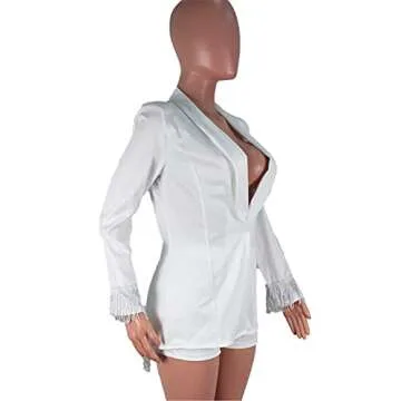 Elegant Womens 2-Piece Tassel Blazer & Bodycon Shorts