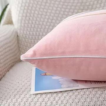 PANOD Patchwork Pink Silk-Like Velvet Throw Pillow Cover with Gold Striped Leather Cushion Case Modern Luxury Square Pillowcase for Sofa Couch Bedroom Living Room Home,24x24 inch