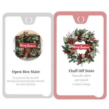 idyllic 24" Artificial Christmas Decoration Wreaths for Front Door with Lamb's Leaves Berries Pine Cones Winter Spring Wreath for Indoor Outdoor Home Wall Window Porch Decor