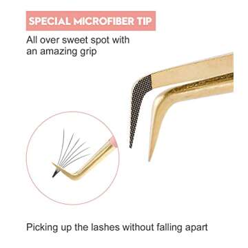 Ms.Queen Lash Extension Tweezers,Diamond Grip 90 Degree False Lashes Tweezers 3D 6D Mink Eyelash Mak...