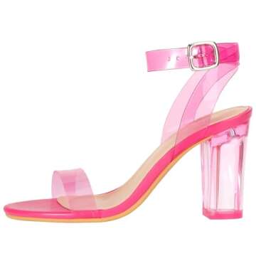 ZriEy Clear Block Sandals Chunky Heels for Women 3.35 Inch Open Toe Adjustable Ankle Strap Pump Sand...