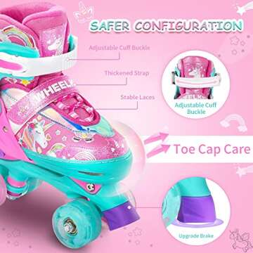 Wheelkids Roller Skates for Toddler Girls Baby Kids Ages 2-3, Pink Unicorn Adjustable Rollerskates T...