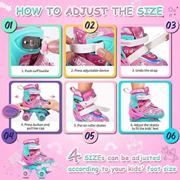 Wheelkids Roller Skates for Toddler Girls Baby Kids Ages 2-3, Pink Unicorn Adjustable Rollerskates Toddlers Beginners 4 Sizes with Light Up Wheels