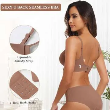 OEAK Womens Push Up Everyday Bras Comfortable Wireless Bralettes V Neck Seamless Bra Smooth Brassiere Wire Free Basic Bras Coffee L