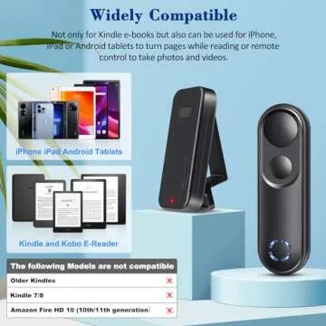 Smanu RF Remote Control Page Turner for Kindle Paperwhite Oasis Scribe Kobo,Clicker Page Turner Kindle Accessories for iPhone,iPad, Android Tablets Reading Novels,Camera Video Record&Shutter Selfie
