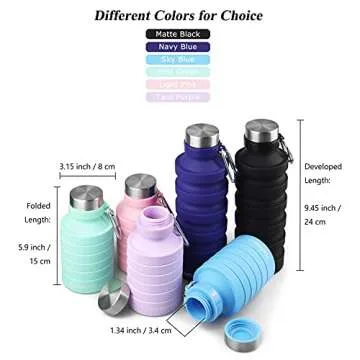 Nefeeko Collapsible Foldable Water Bottle, 27oz Reuseable BPA Free Silicone Portable Leak Proof Sports Water Bottle with Carabiner for Travel Gym Camping Hiking