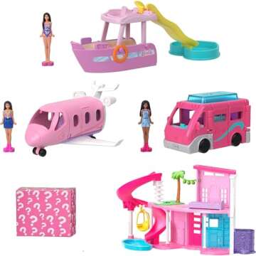 Barbie Mini BarbieLand DreamHouse & 3-Vehicle Playset with 4 1.5-Inch Dolls, Doll House Furniture & ...