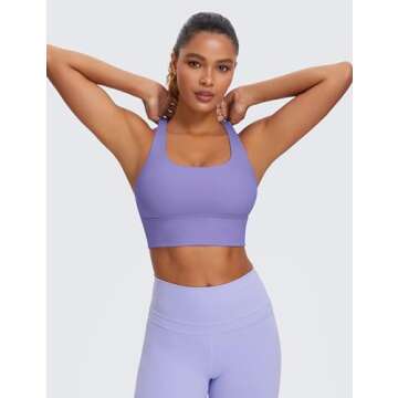 CRZ YOGA Womens Strappy Longline Sports Bra - Medium Impact Criss Cross Yoga Padded Workout Crop Top...