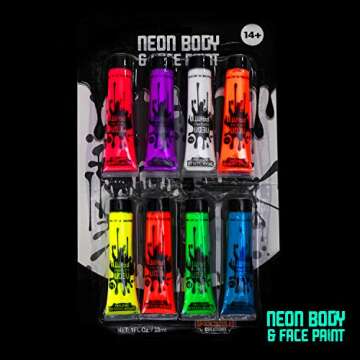 Spooktacular Creations 8 Tubes of 1 oz Black Light Face and Body Paints Non Toxic Facepaint in 8 Neo...