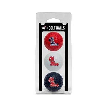 Team Golf NCAA Ole Miss Rebels 3 Golf Ball Pack Regulation Size Golf Balls, 3 Pack, Full Color Durab...