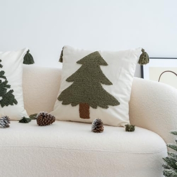 VANNCIO Green Tufted Christmas Tree Pillow Cover 18x18