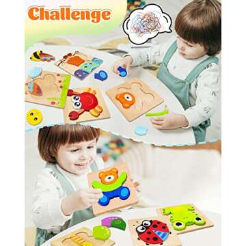 Bekayshad Wooden Puzzles Toddler Toys Gifts for 1 2 3 Year Old Boys Girls, 8 Pack Animal Jigsaw Puzz...