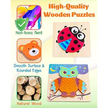 Bekayshad Wooden Puzzles Toddler Toys Gifts for 1 2 3 Year Old Boys Girls, 8 Pack Animal Jigsaw Puzzles Montessori Toys, Learning Educational Christmas Birthday Gifts for Girls Boys Ages 1-3
