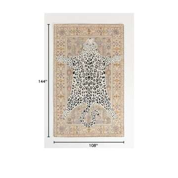 CARPET MAHAL RUGS Hand Tufted Tiger Animal Print Wool Area Rug, Featuring Symmetrical Palm Leaves De...