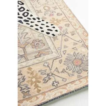 CARPET MAHAL RUGS Hand Tufted Tiger Animal Print Wool Area Rug, Featuring Symmetrical Palm Leaves Design - Ideal for Living Room, Bedroom, Kitchen, and Hall (Gold Light, 6x9 Feet), LNDI-G1