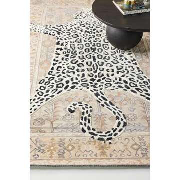 CARPET MAHAL RUGS Hand Tufted Tiger Animal Print Wool Area Rug, Featuring Symmetrical Palm Leaves Design - Ideal for Living Room, Bedroom, Kitchen, and Hall (Gold Light, 6x9 Feet), LNDI-G1