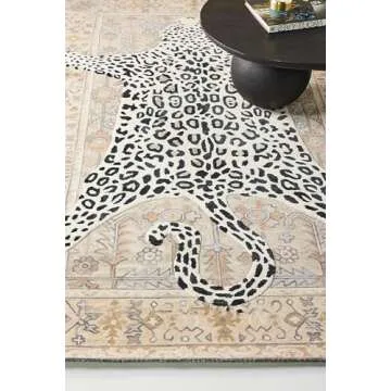 CARPET MAHAL RUGS Hand Tufted Tiger Animal Print Wool Area Rug, Featuring Symmetrical Palm Leaves Design - Ideal for Living Room, Bedroom, Kitchen, and Hall (Gold Light, 6x9 Feet), LNDI-G1