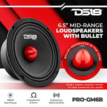 DS18 PRO-GM6B Loudspeaker - 6.5" Red Aluminum Bullet - 480W Max