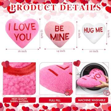Yuntau 3 Pieces Sherpa Valentine's Day Heart Shaped Decorative Throw Pillow Red Pink Fluffy Love Dec...