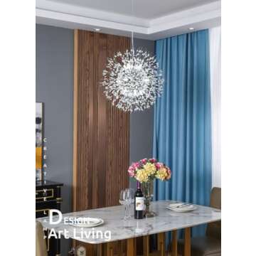 Vikaey Modern Dandelion Firework Chandelier, Chrome Dining Room Chandelier, Crystal Hanging Pendant ...