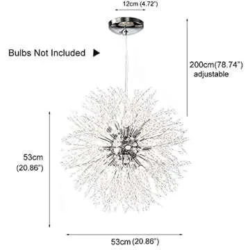 Vikaey Modern Dandelion Firework Chandelier, Chrome Dining Room Chandelier, Crystal Hanging Pendant Lighting Fixture for Living Room, Bathroom, Bedroom, Entryway, 12-Light