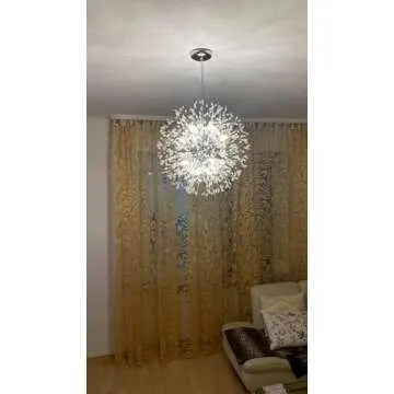 Vikaey Modern Dandelion Firework Chandelier, Chrome Dining Room Chandelier, Crystal Hanging Pendant Lighting Fixture for Living Room, Bathroom, Bedroom, Entryway, 12-Light