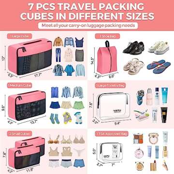 YAMIU Packing Cubes for Suitcases, 7 Pcs luggage organizer bags with Shoe Bag, 2 Waterproof Travel T...