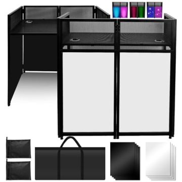 Portable DJ Booth 40" x 20", DJ Facade Table with Black/White Light Scrims, Foldable DJ Stand for La...